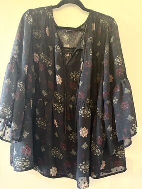Lucky Brand Sheer Blouse in Black Floral
